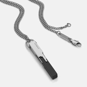 Vitaly “Glitch” Necklace – 75cm Chain, Polished Black & Silver Stainless Steel